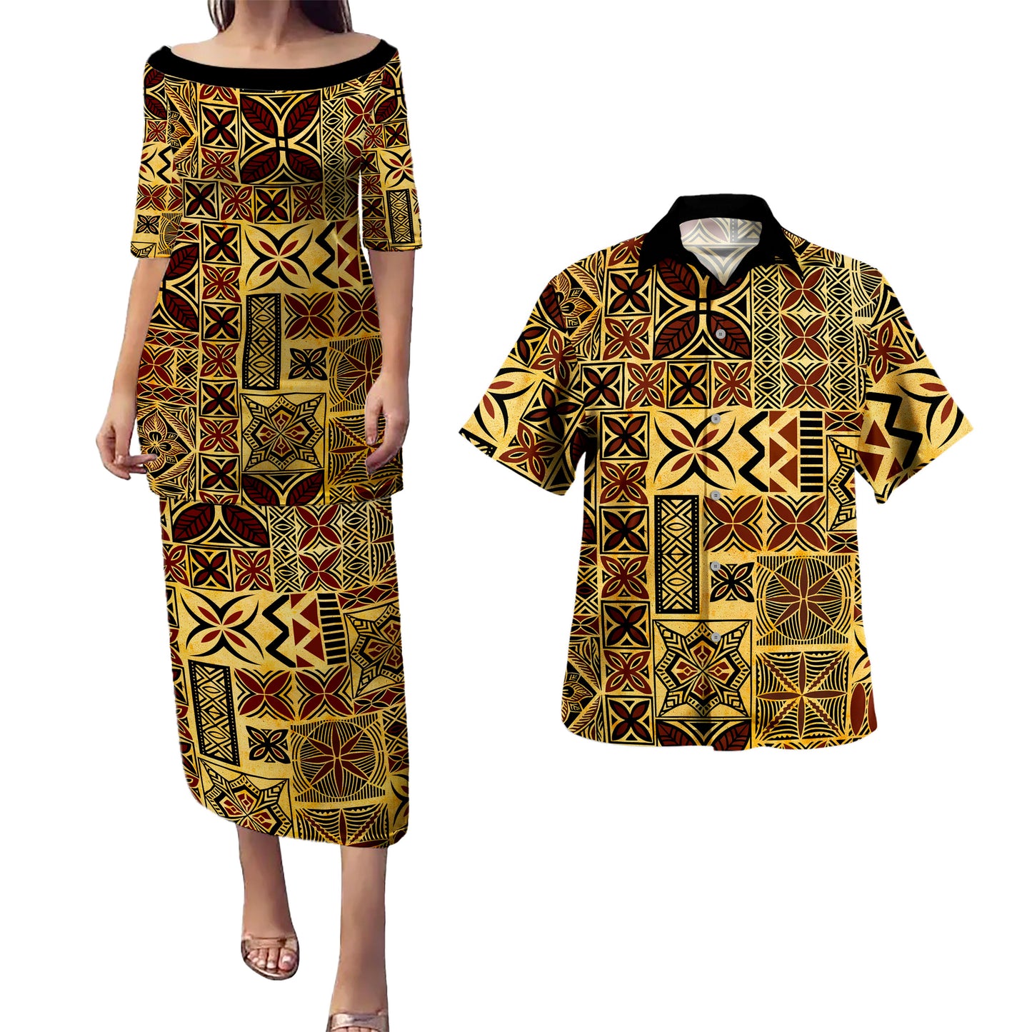 Samoa Combo Puletasi And Shirt Tapa Design Dobby Fabric