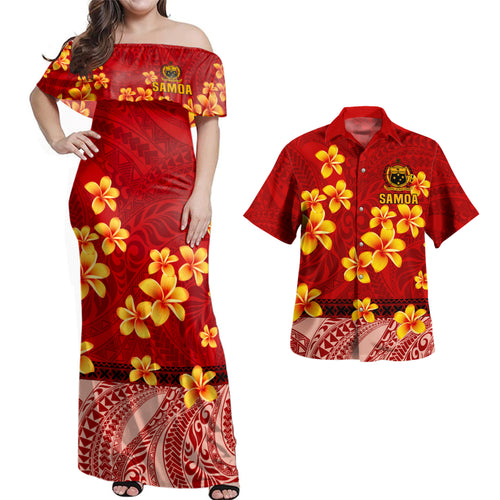 Samoa Combo Dress And Shirt Plumeria Flower Fabric Design