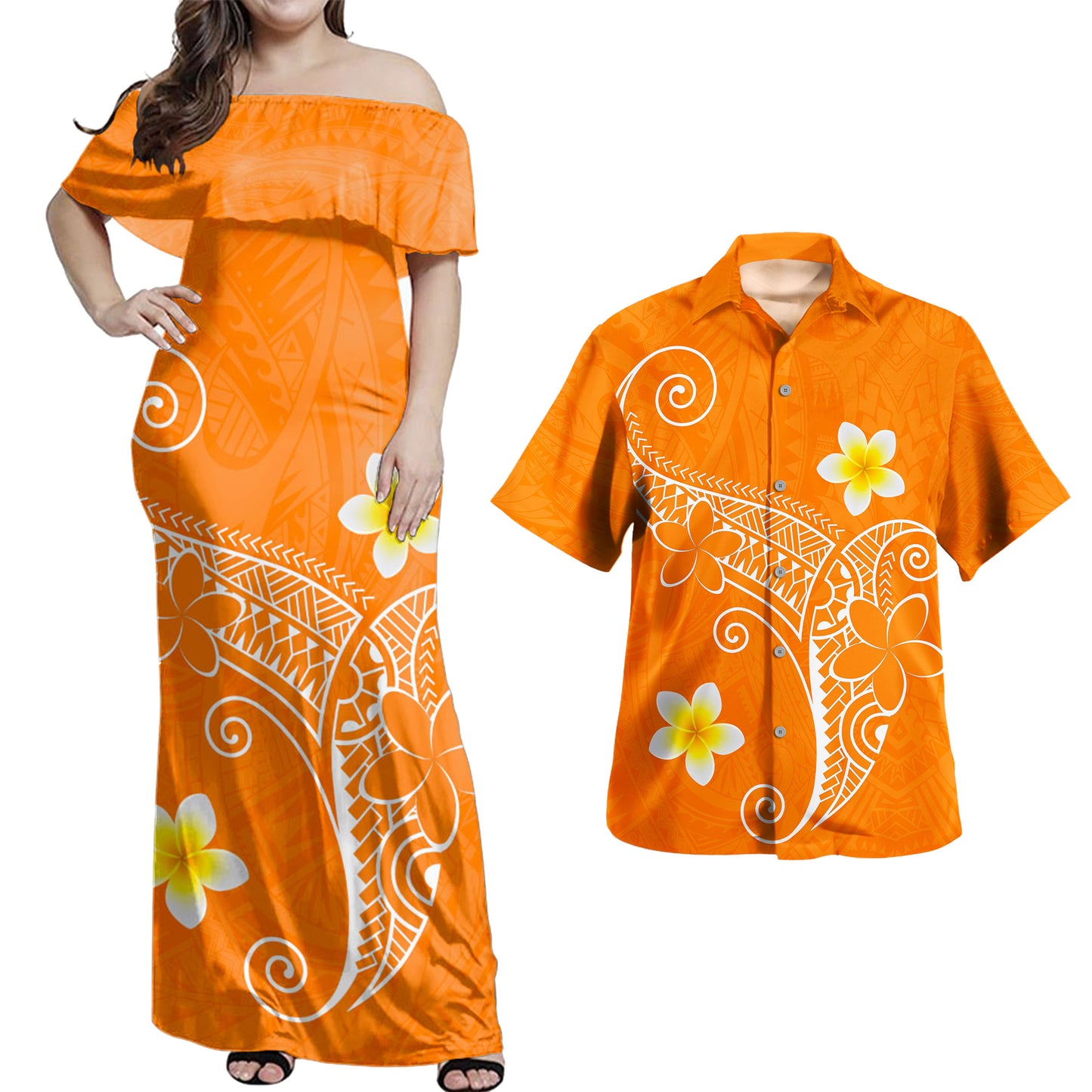 Hawaii Polynesian Combo Dress And Shirt Polynesia Floral Tribal Style Color Ver.1
