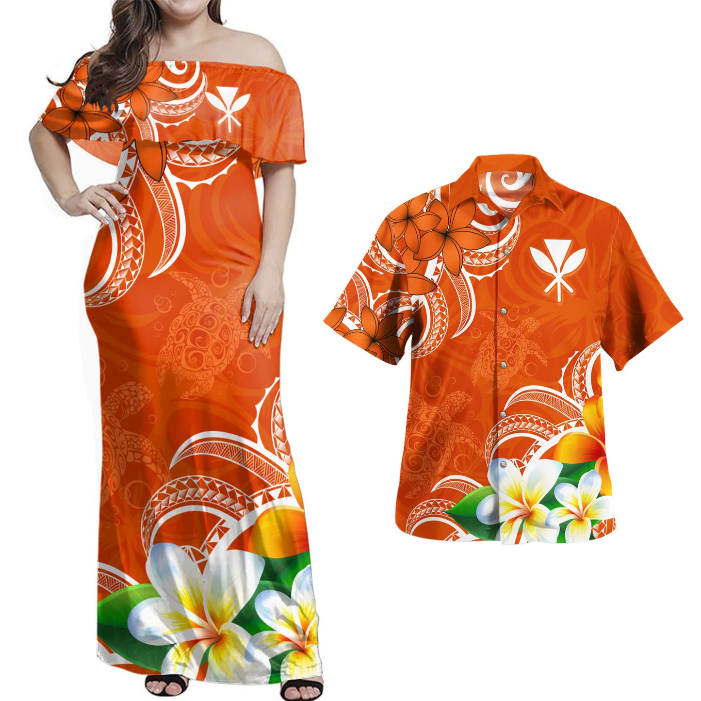 Hawaii Polynesian Combo Dress And Shirt Kanaka Maoli Turtle Plumeria Tribal Style