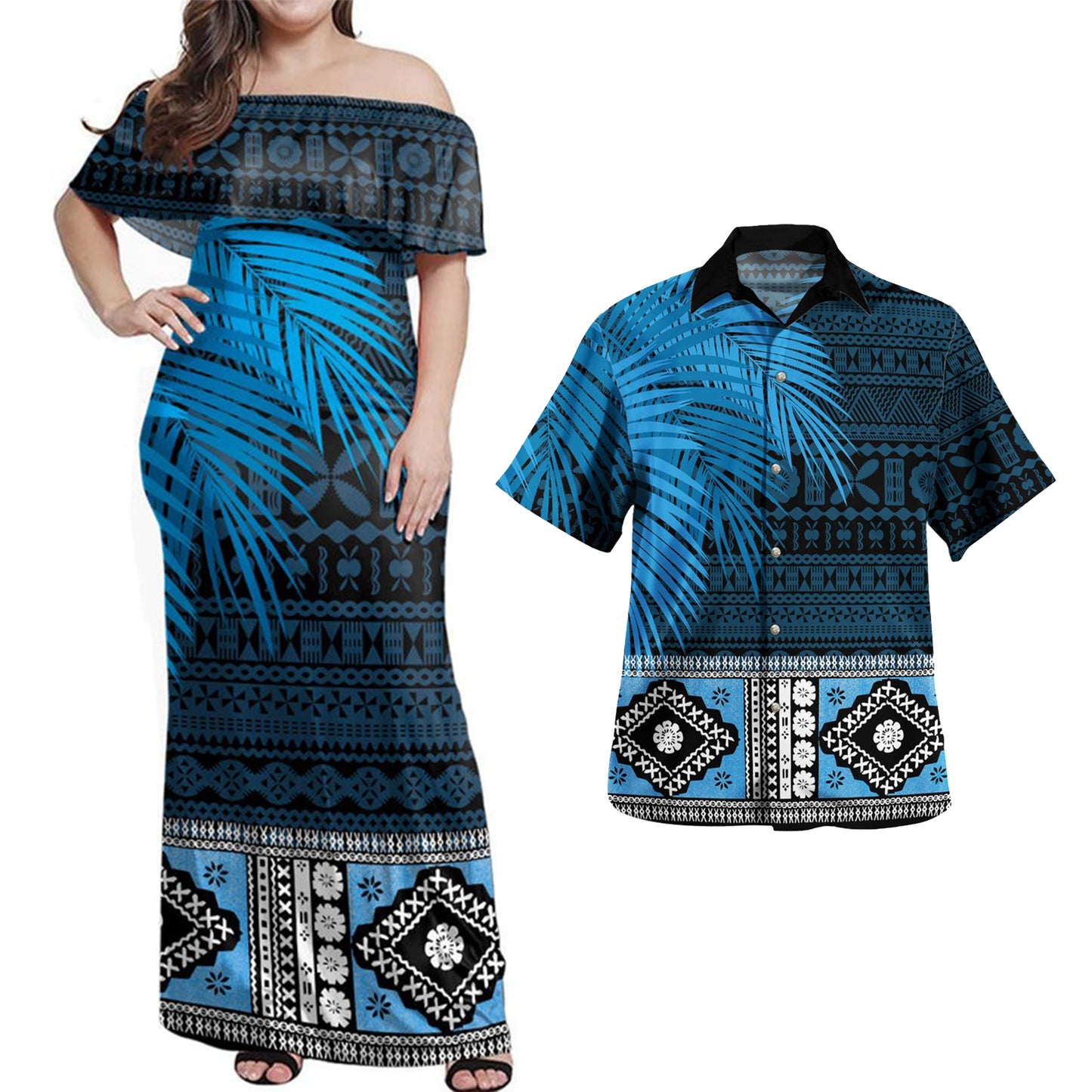 Fiji Combo Dress And Shirt Bula Special Fabric Leaves