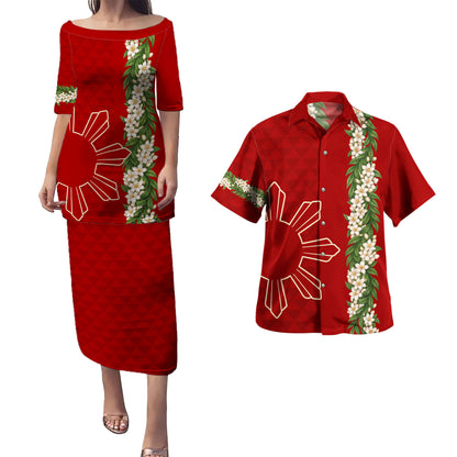 Philippines Filipinos Combo Puletasi And Shirt Sampaguita Flower Sun Pattern Island Style