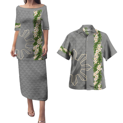 Philippines Filipinos Combo Puletasi And Shirt Sampaguita Flower Sun Pattern Island Style