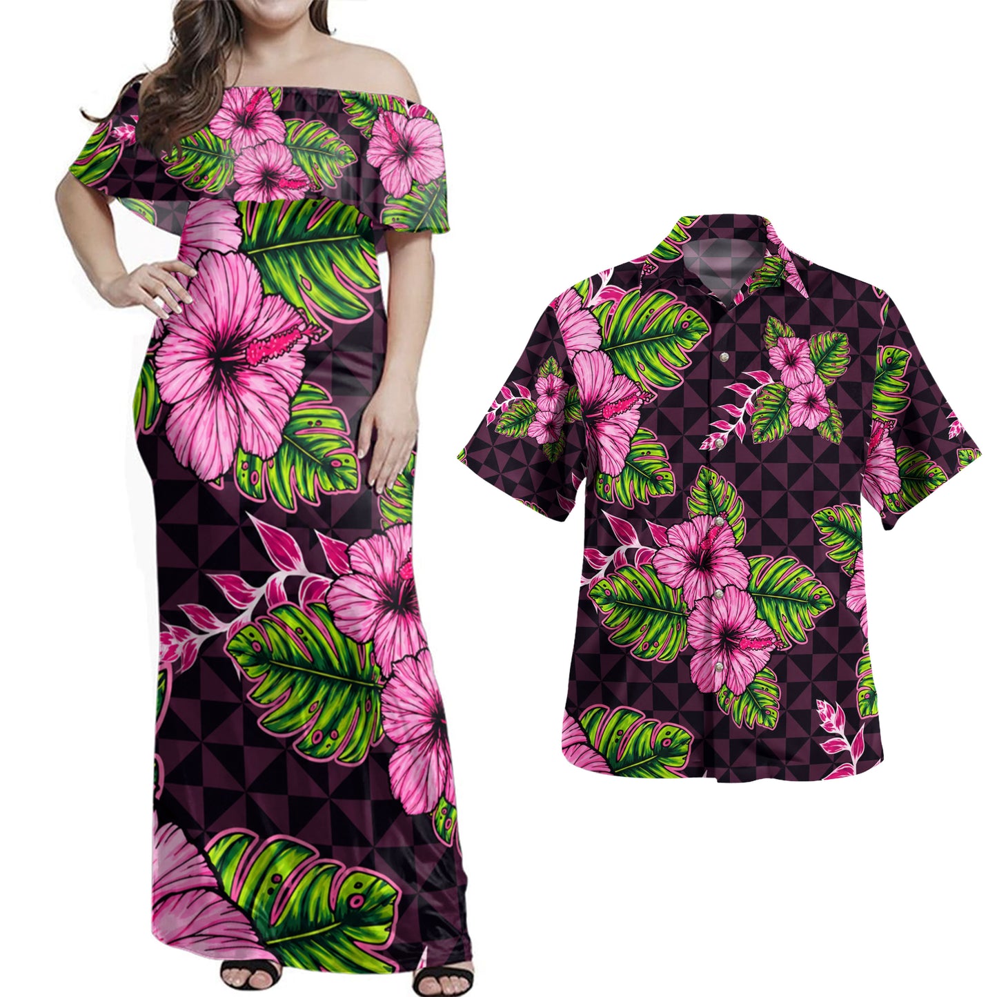 Hawaii Combo Dress And Shirt Nesian Islands Pinka Hibiscus