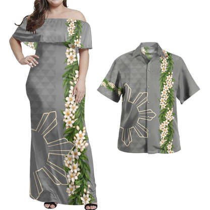 Philippines Filipinos Combo Dress And Shirt Sampaguita Flower Sun Pattern Island Style
