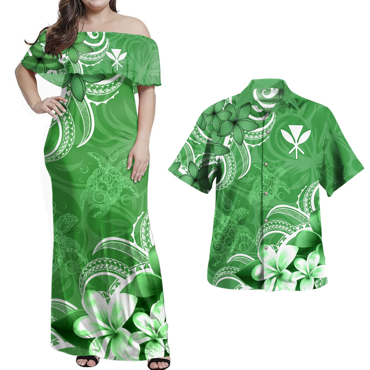 Hawaii Polynesian Combo Dress And Shirt Kanaka Maoli Turtle Plumeria Tribal Style