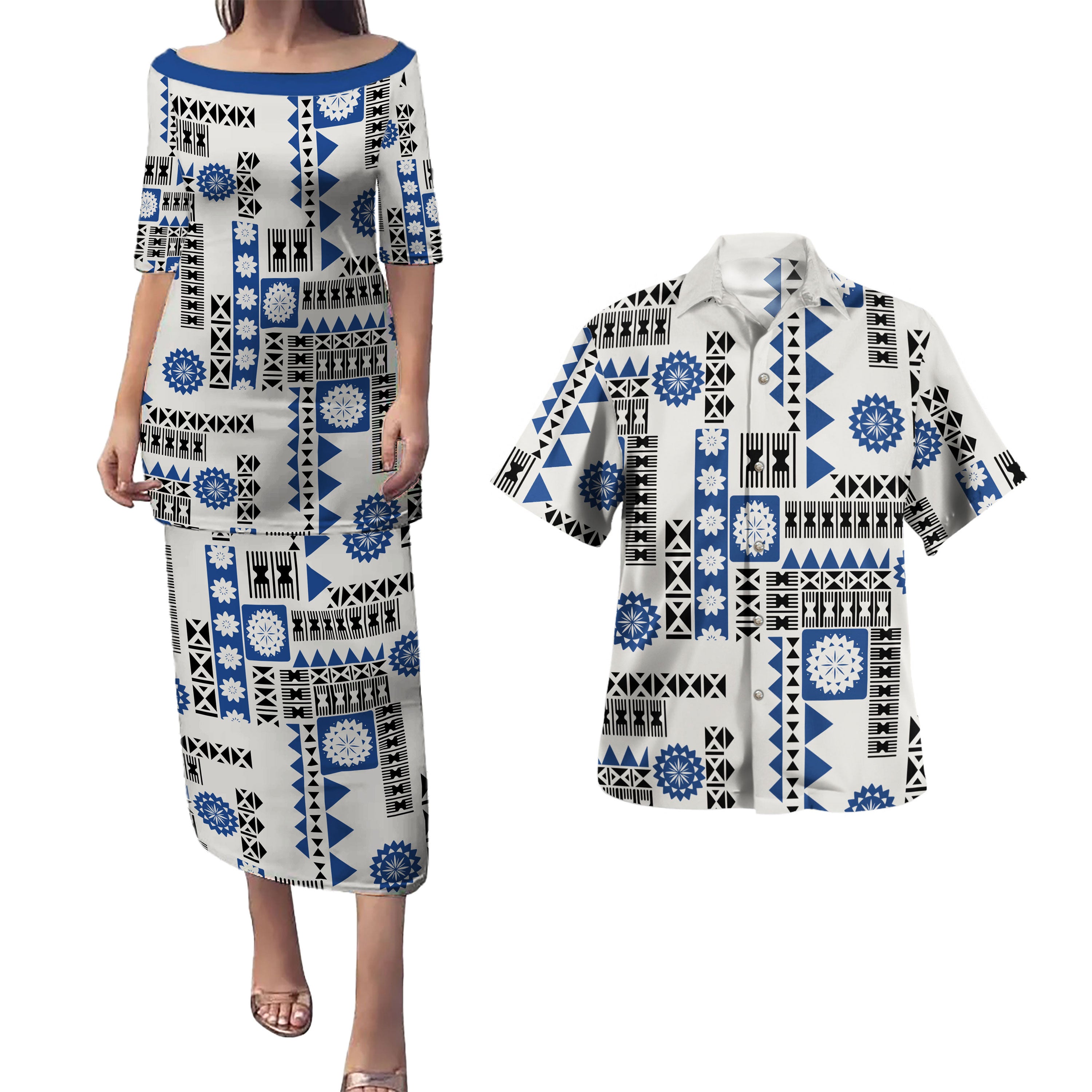 Fiji Combo Puletasi And Shirt Bula Fabric | Polynesian.co