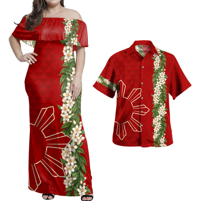 Philippines Filipinos Combo Dress And Shirt Sampaguita Flower Sun Pattern Island Style