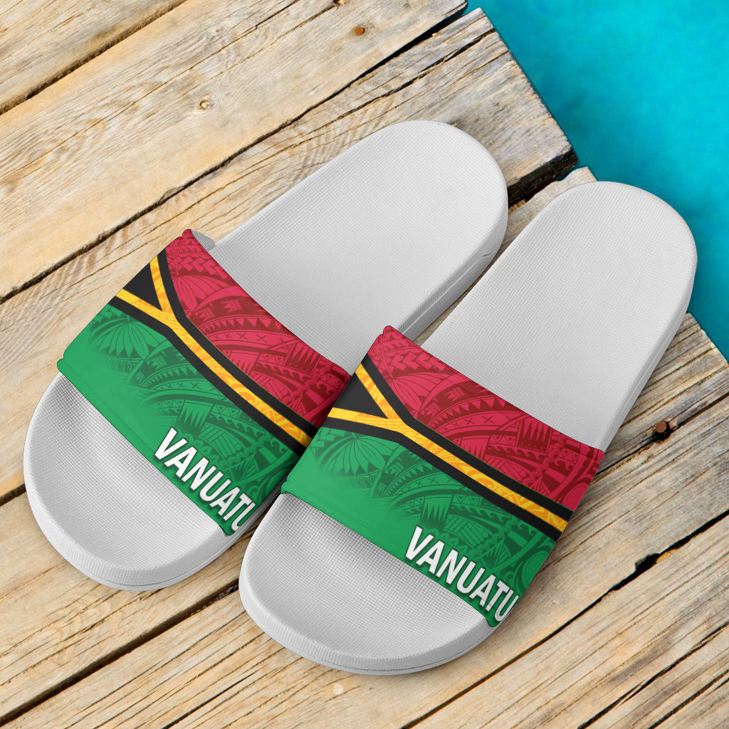 Vanuatu Flag Color With Traditional Patterns Slide Sandals
