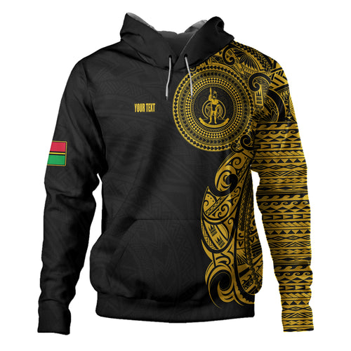 Vanuatu Hoodie Custom Polynesian Half Sleeve Gold Tattoo With Seal Black