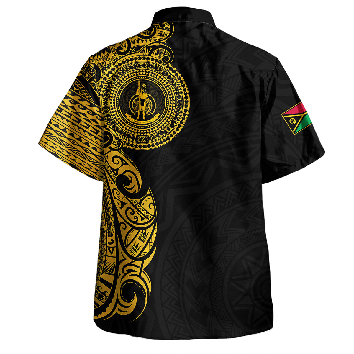 Vanuatu Hawaiian Shirt Custom Polynesian Half Sleeve Gold Tattoo With Seal Black