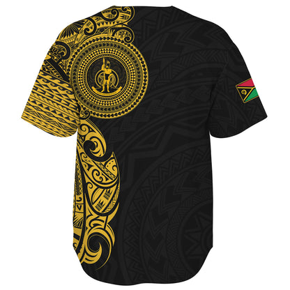 Vanuatu Baseball Shirt Custom Polynesian Half Sleeve Gold Tattoo With Seal Black