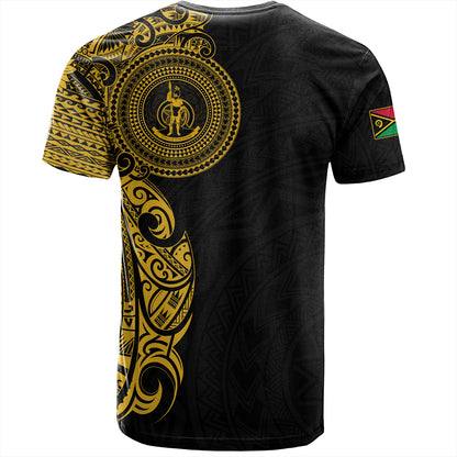 Vanuatu T-Shirt Custom Polynesian Half Sleeve Gold Tattoo With Seal Black