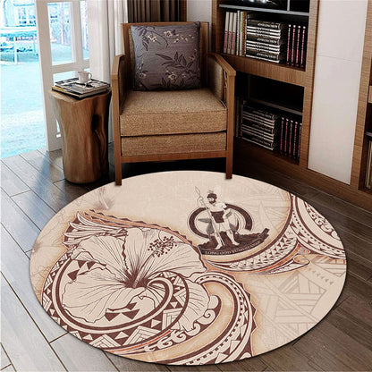 Vanuatu Round Rug Hibiscus Flower Vintage Style