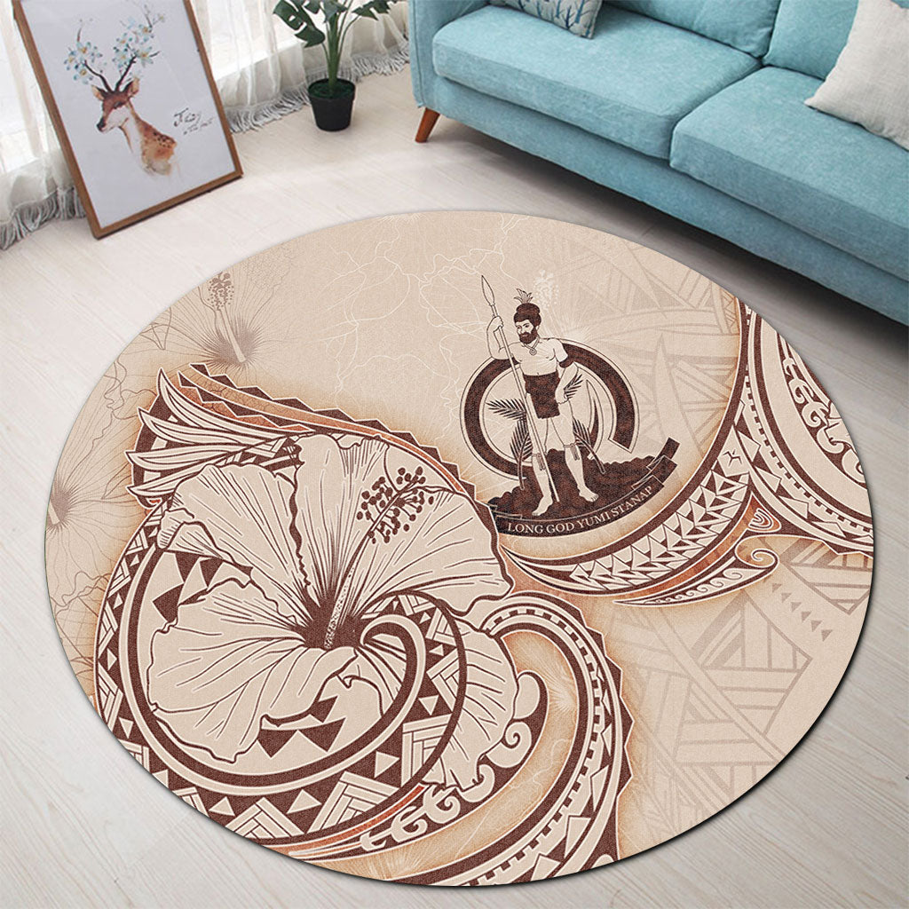 Vanuatu Round Rug Hibiscus Flower Vintage Style