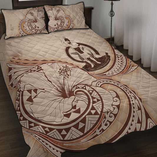 Vanuatu Quilt Bed Set Hibiscus Flower Vintage Style