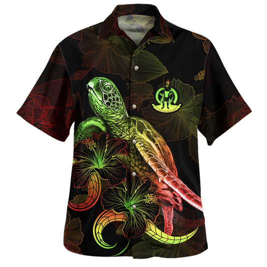 Vanuatu Hawaiian Shirt Sea Turtle With Blooming Hibiscus Flowers Reggae