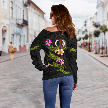 Vanuatu Off Shoulder Sweatshirt Custom Plumeria Tribal