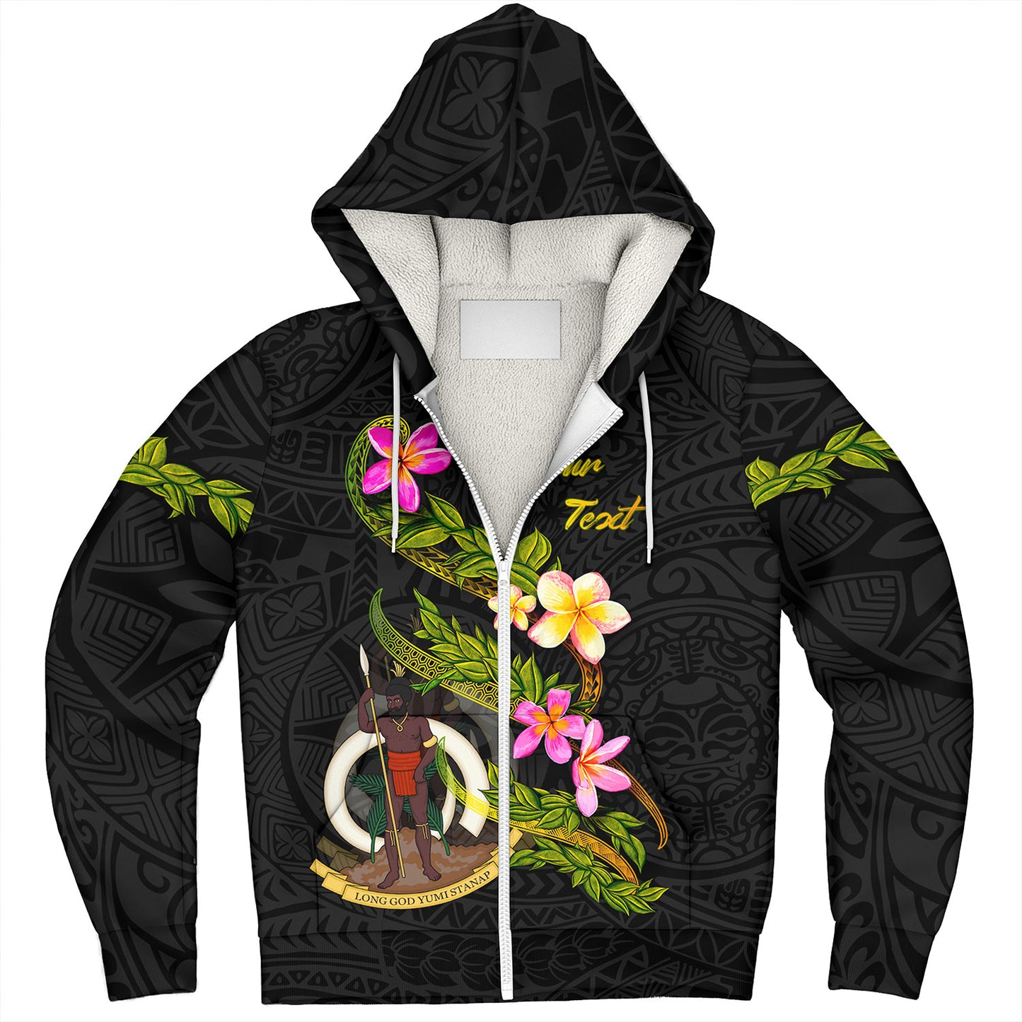 Vanuatu Sherpa Hoodie Custom Plumeria Tribal
