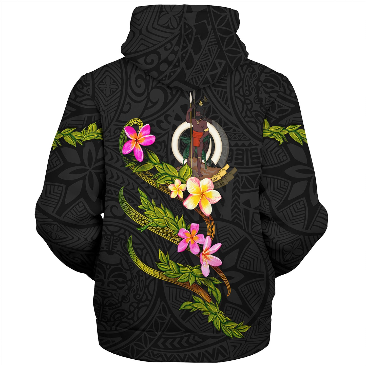 Vanuatu Sherpa Hoodie Custom Plumeria Tribal