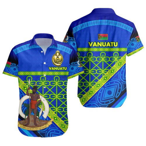 Vanuatu Short Sleeve Shirt Coat Of Arms Mutis En Atan Vanuatu Cultural