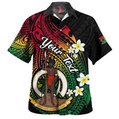 Vanuatu Hawaiian Shirt Custom Plumeria Flowers Tribal Motif Flag Color Design