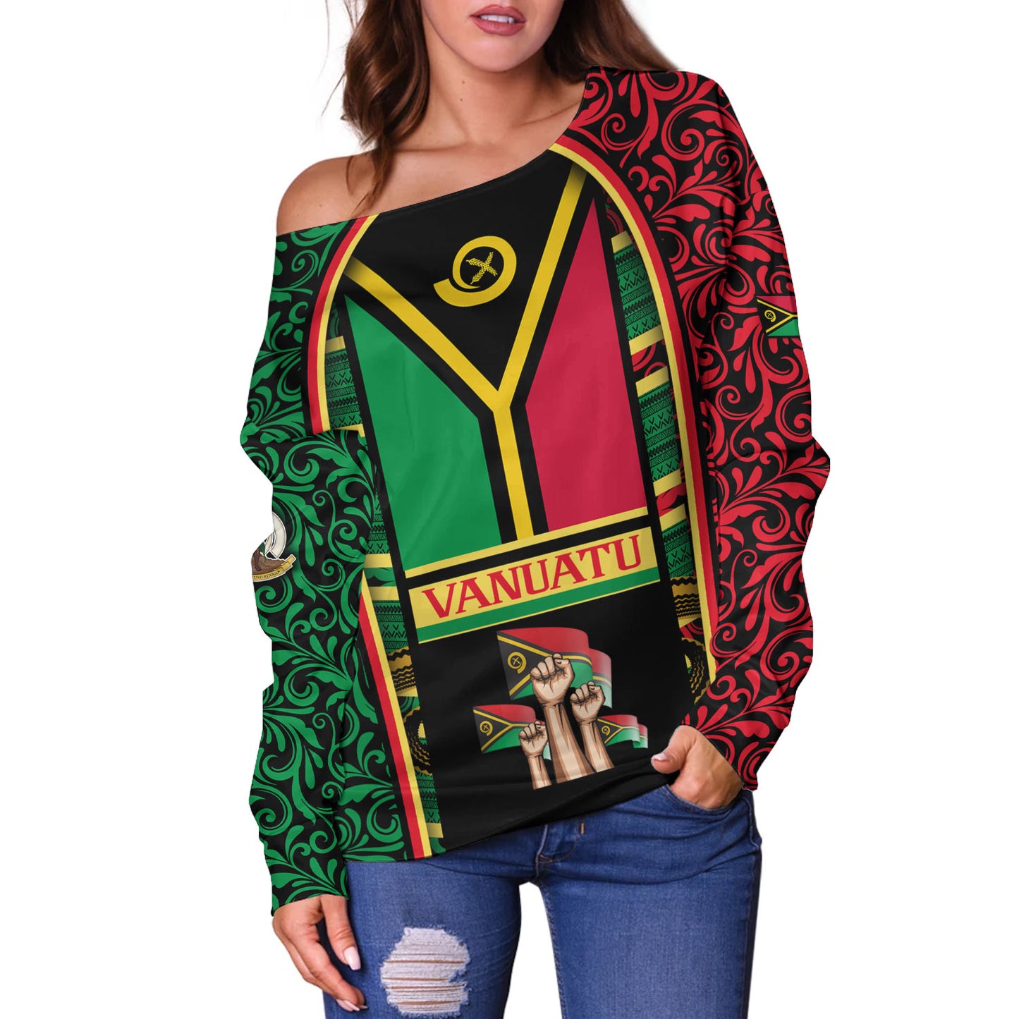 Vanuatu Off Shoulder Sweatshirt Happy Independence Day Vanuatu Design