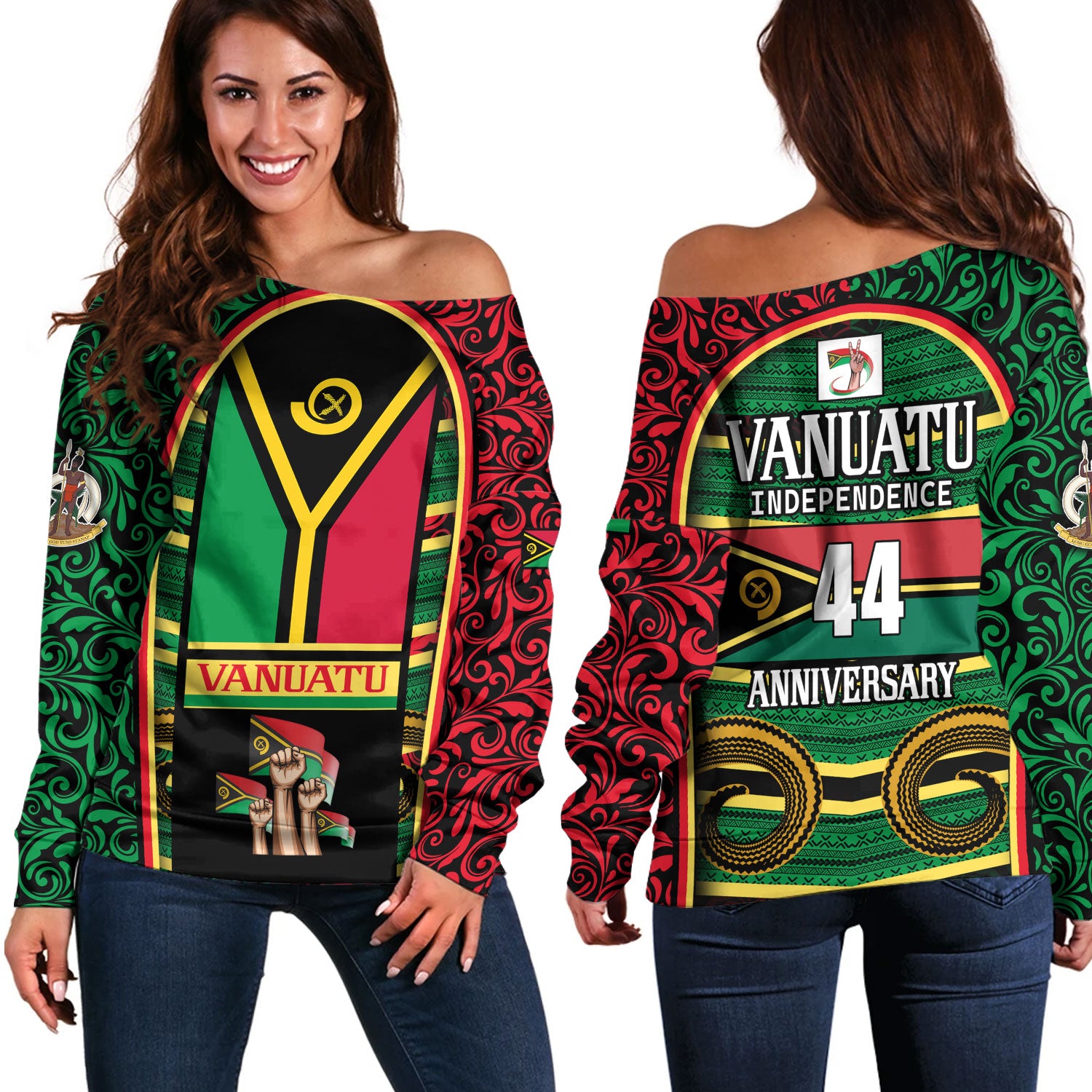 Vanuatu Off Shoulder Sweatshirt Happy Independence Day Vanuatu Design