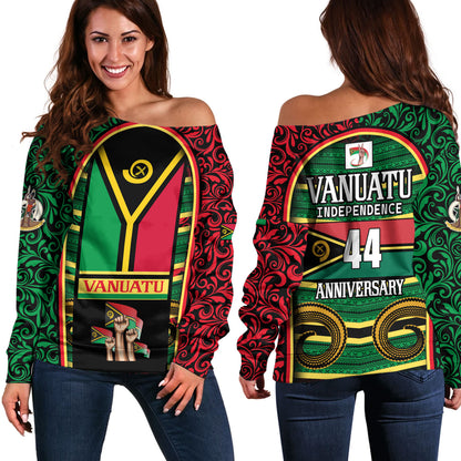 Vanuatu Off Shoulder Sweatshirt Happy Independence Day Vanuatu Design