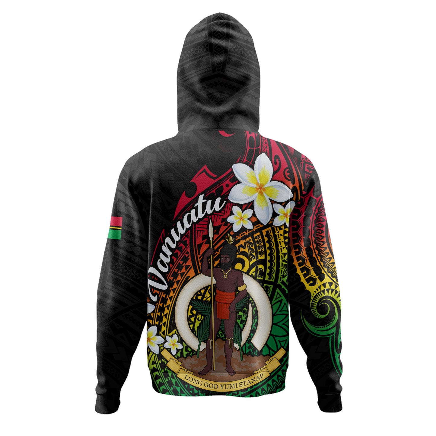Vanuatu Hoodie Custom Plumeria Flowers Tribal Motif Flag Color Design