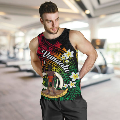 Vanuatu Tank Top Custom Plumeria Flowers Tribal Motif Flag Color Design
