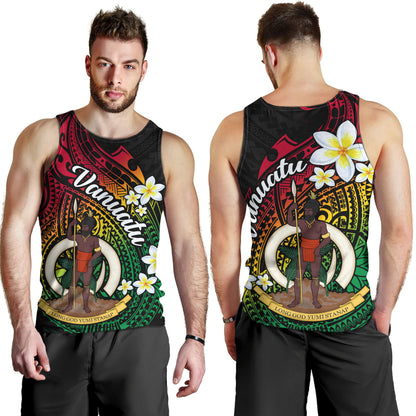 Vanuatu Tank Top Custom Plumeria Flowers Tribal Motif Flag Color Design