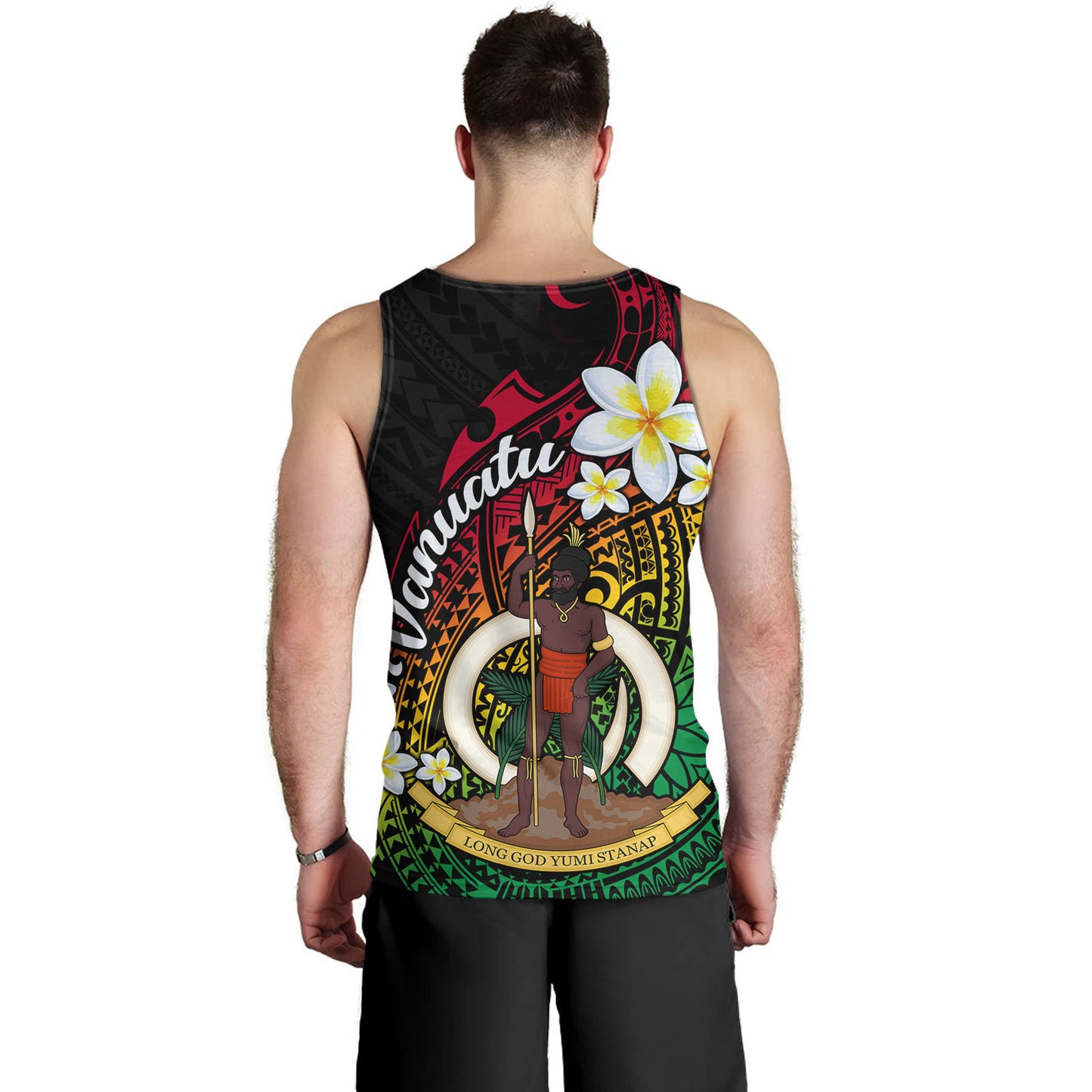 Vanuatu Tank Top Custom Plumeria Flowers Tribal Motif Flag Color Design