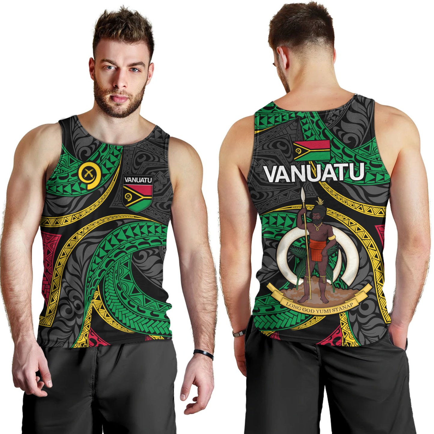Vanuatu Tank Top - Custom Proud Vanuatu Tribal Pattern Mix Flag
