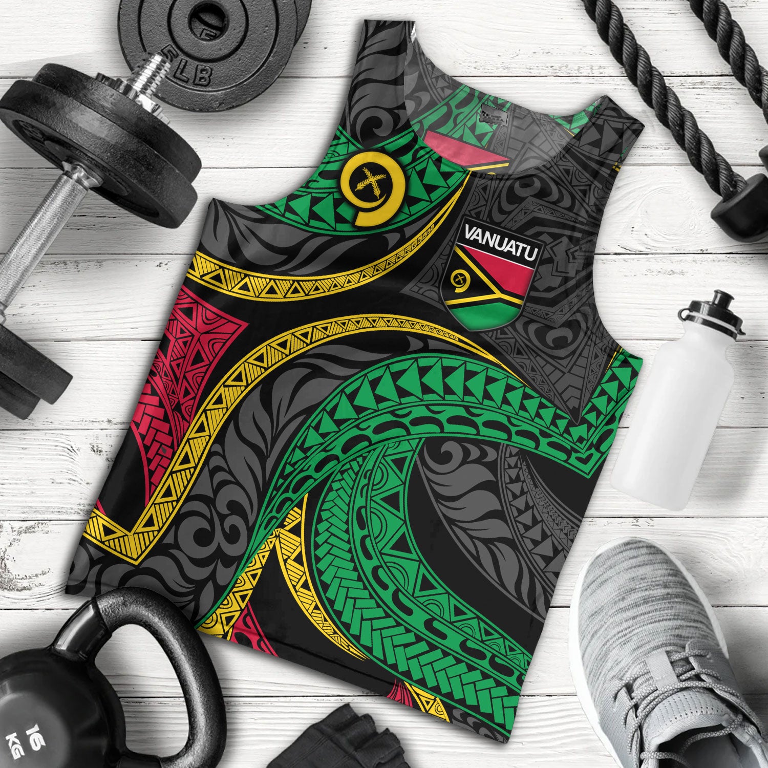 Vanuatu Tank Top - Custom Proud Vanuatu Tribal Pattern Mix Flag