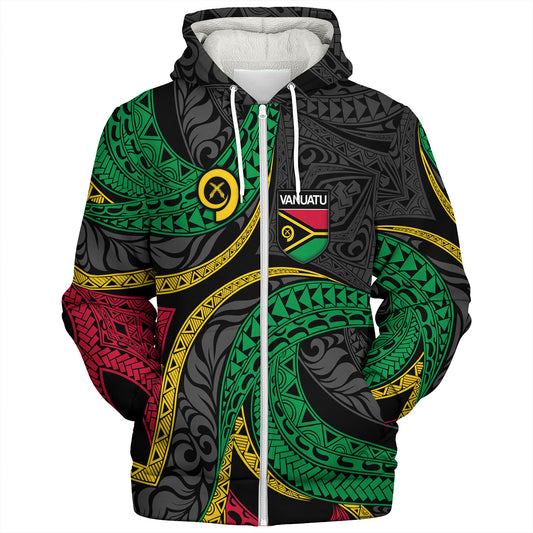 Vanuatu Sherpa Hoodie - Custom Proud Vanuatu Tribal Pattern Mix Flag
