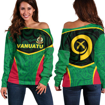 Vanuatu Off Shoulder Sweatshirt Seal Tribal Patterns