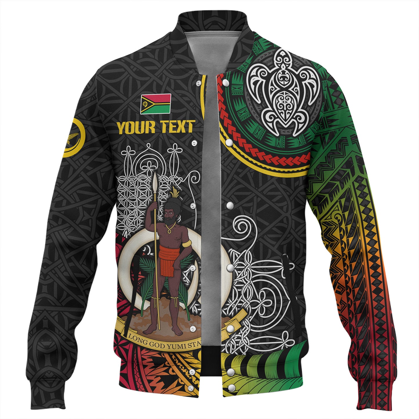 Vanuatu Baseball Jacket Custom Seal With Mutis En Atan Patterns