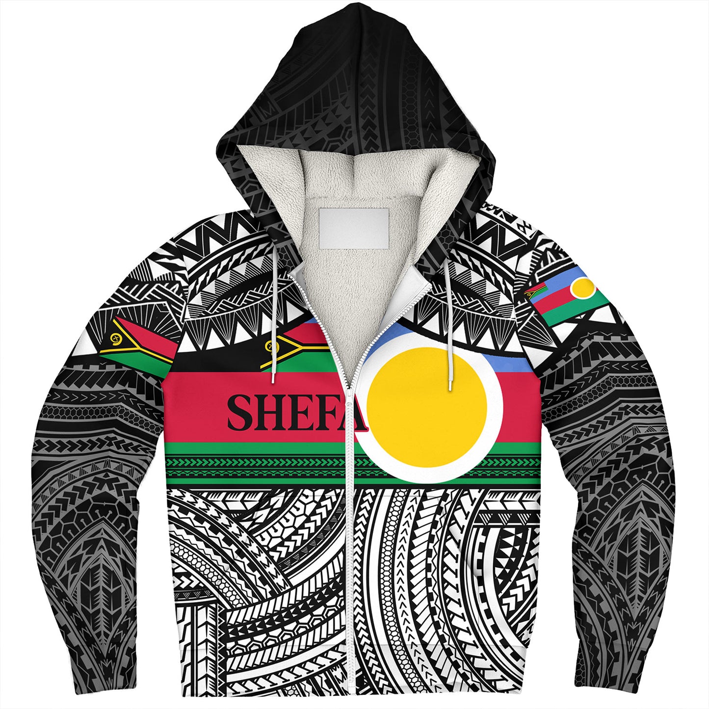 Vanuatu Sherpa Hoodie - Custom Shefa Tribal Pattern Mix Flag