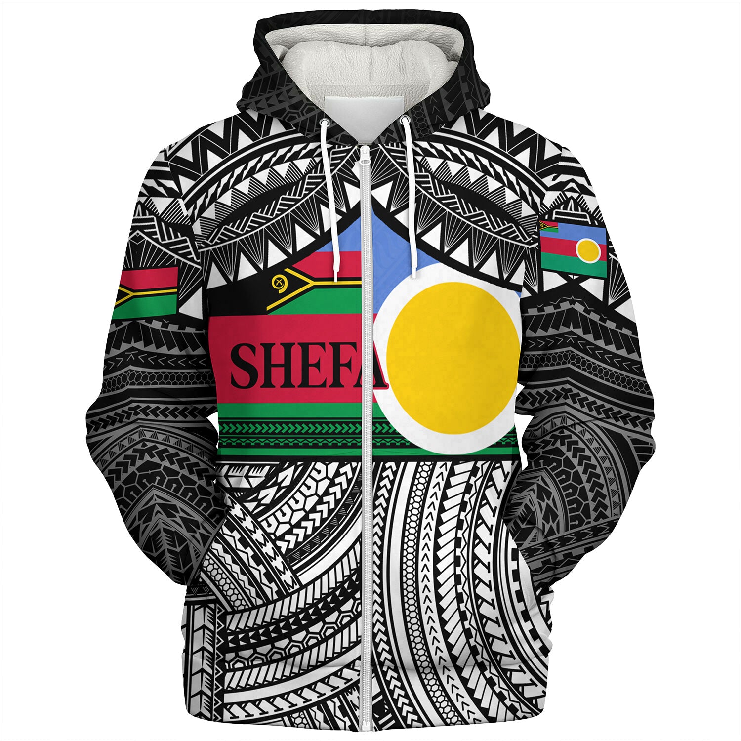 Vanuatu Sherpa Hoodie - Custom Shefa Tribal Pattern Mix Flag