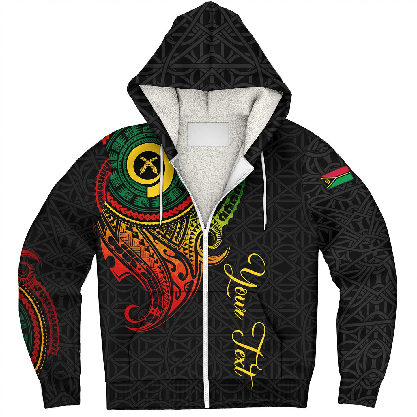 Vanuatu Sherpa Hoodie Custom Vanuatu Seal Mutis En Atan Patterns Reggae Color