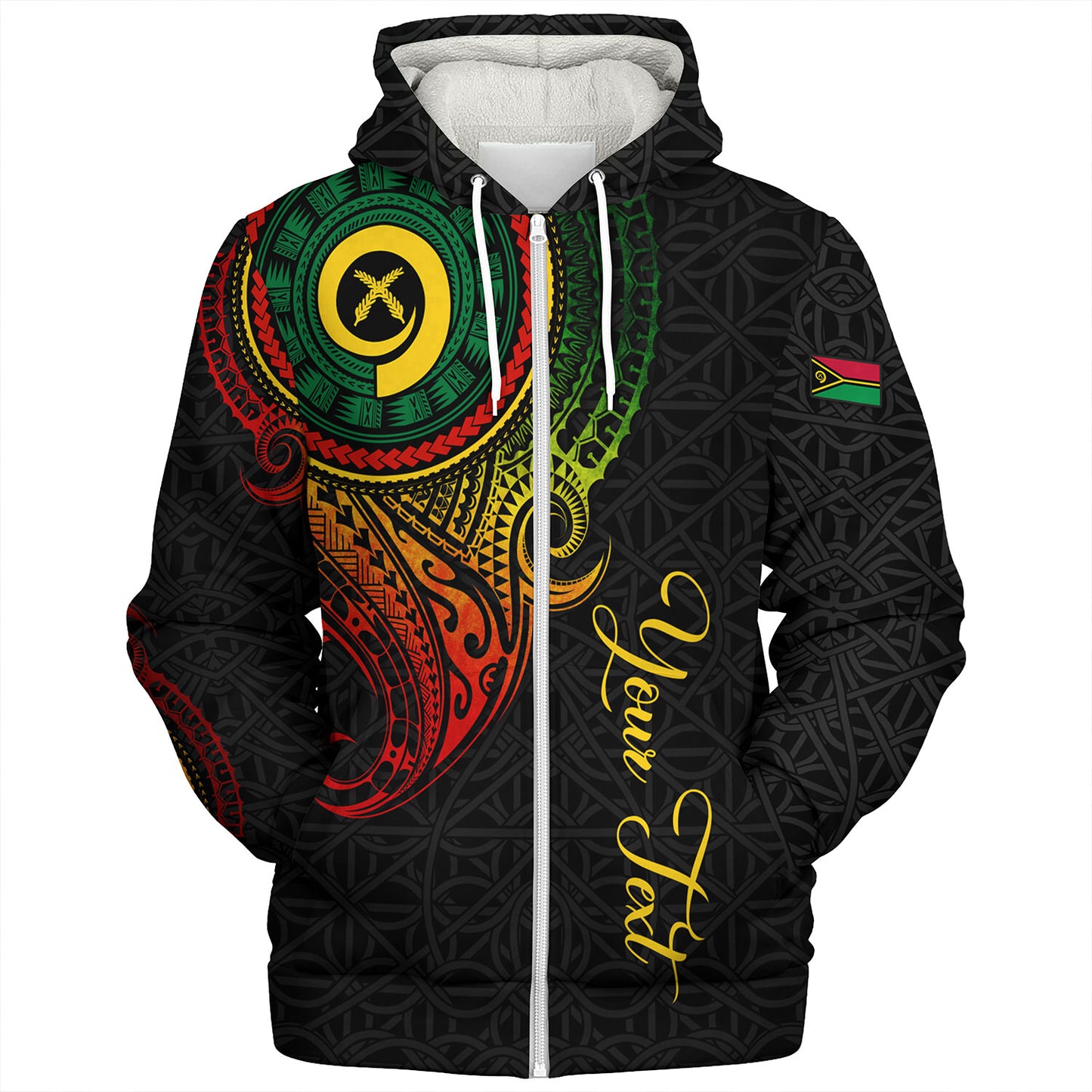 Vanuatu Sherpa Hoodie Custom Vanuatu Seal Mutis En Atan Patterns Reggae Color