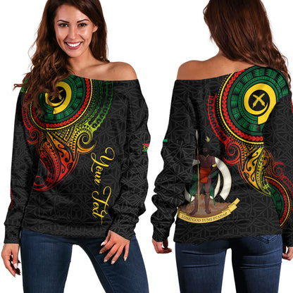 Vanuatu Off Shoulder Sweatshirt Custom Vanuatu Seal Mutis En Atan Patterns Reggae Color
