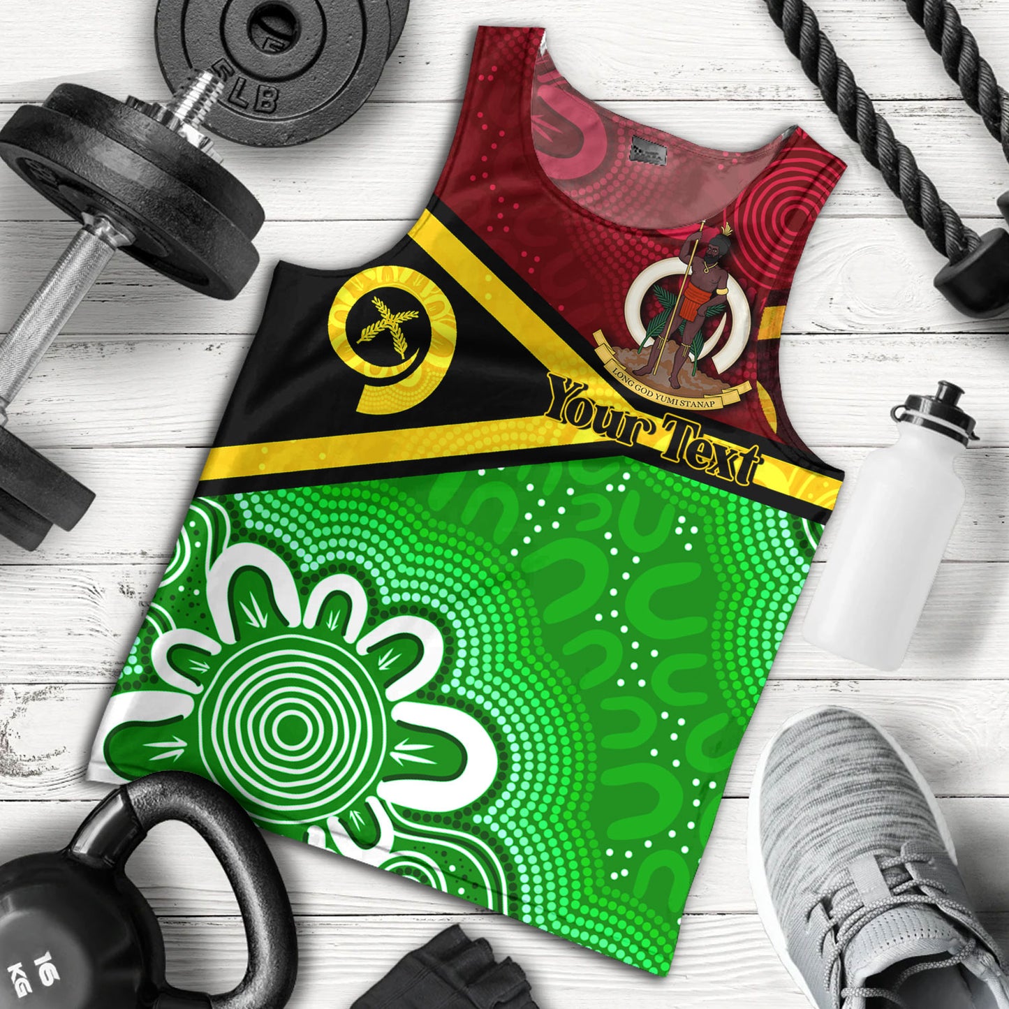 Vanuatu Custom Personalised Tank Top Vanuatu Seal With Aboriginal Patterns Style