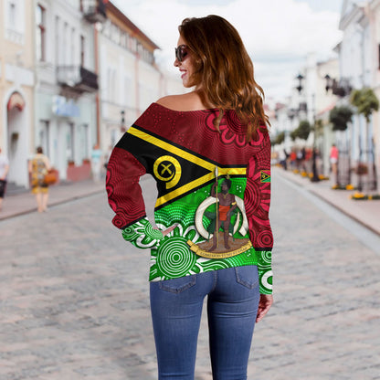 Vanuatu Custom Personalised Off Shoulder Sweatshirt Vanuatu Seal With Aboriginal Patterns Style