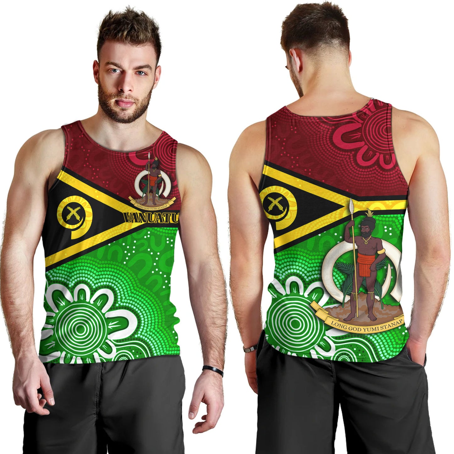 Vanuatu Custom Personalised Tank Top Vanuatu Seal With Aboriginal Patterns Style