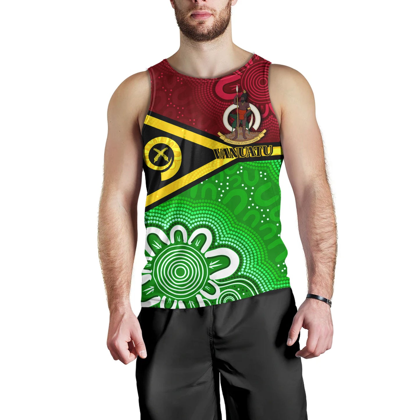 Vanuatu Custom Personalised Tank Top Vanuatu Seal With Aboriginal Patterns Style
