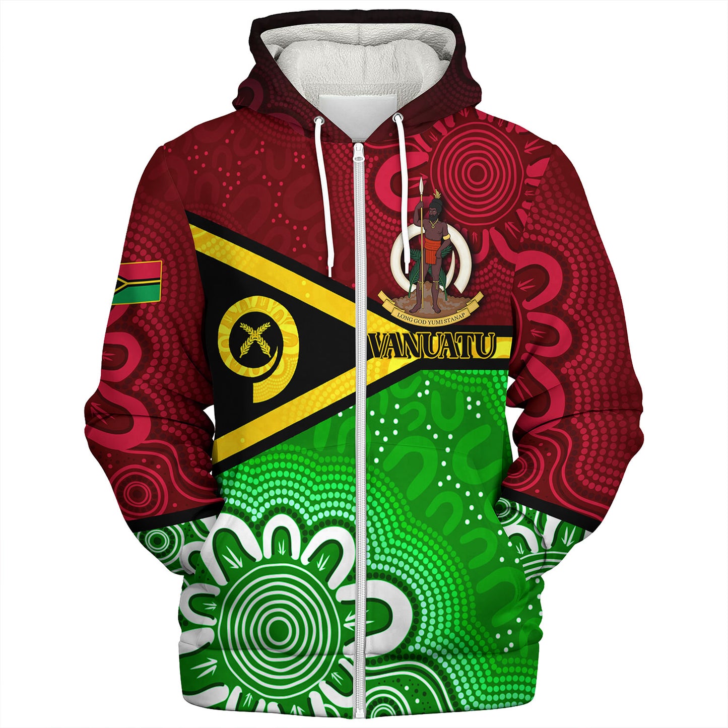 Vanuatu Custom Personalised Sherpa Hoodie Vanuatu Seal With Aboriginal Patterns Style