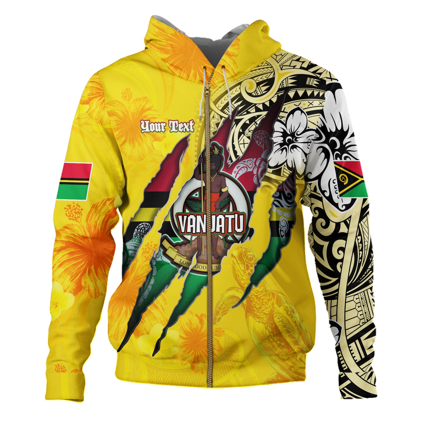 Vanuatu Hoodie Custom Vanuatuanï¿½ï¿½ï¿½ Blood Inside Me Polynesian Sleeve Tattoo Tropical Yellow