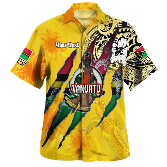 Vanuatu Hawaiian Shirt Custom Vanuatuanâ€Ž Blood Inside Me Polynesian Sleeve Tattoo Tropical Yellow